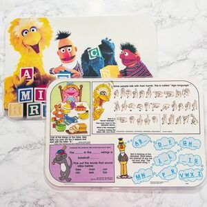 TWO Sesame Street 1992 ASL Sign Language Educational & Character Placemats